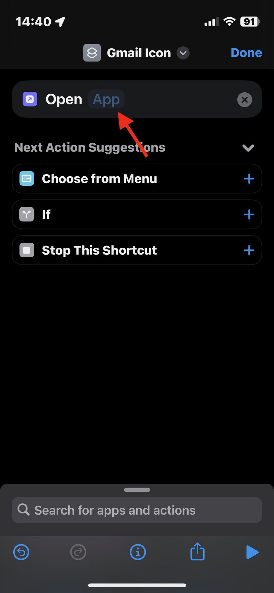 05 iphone shortcuts tap app link