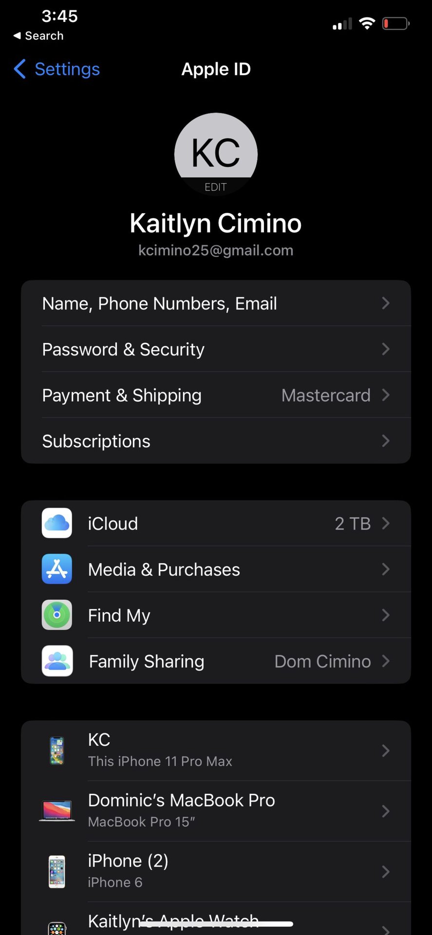 Apple ID iPhone Screenshot