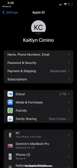 Apple ID iPhone Screenshot subscriptions