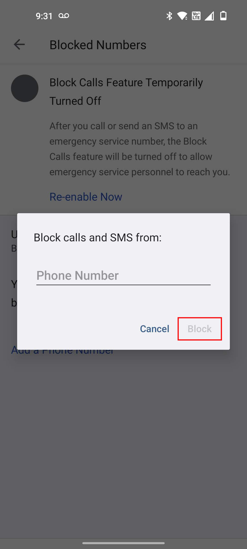 Block a phone number on OnePlus using the Phone app settings 5