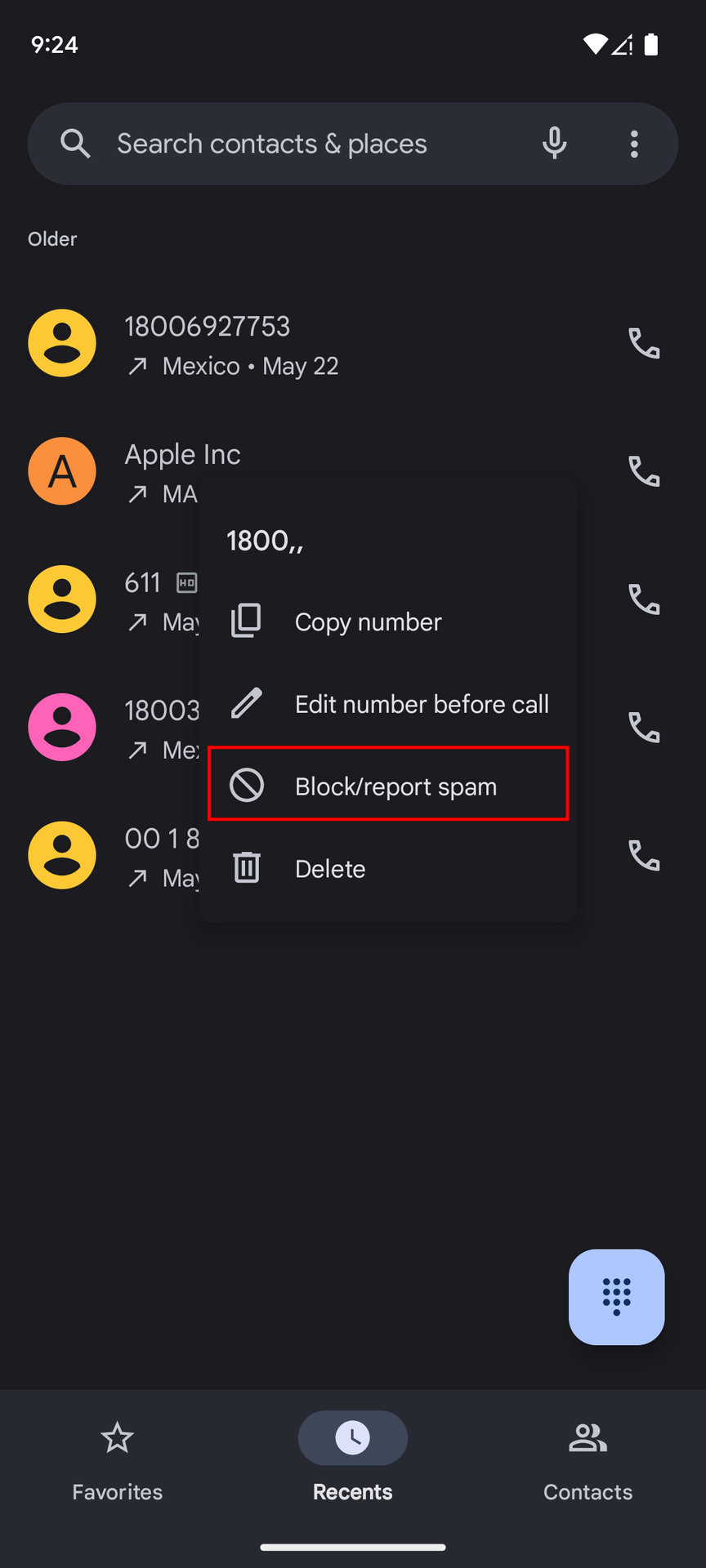 Block contact on Pixel using the Recents section from the Phone app 2