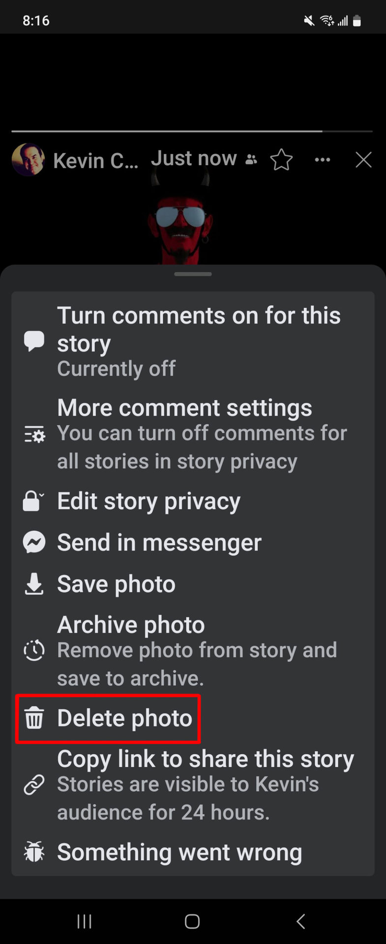 Delete Facebook Story App Delete Button