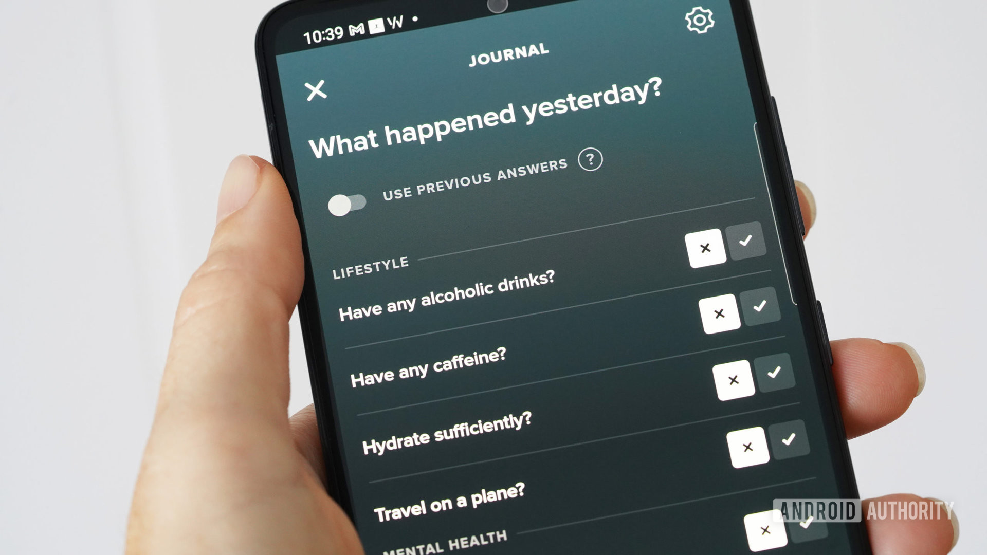 A user fills out their sleep journal in the WHOOP app on their Galaxy A51.