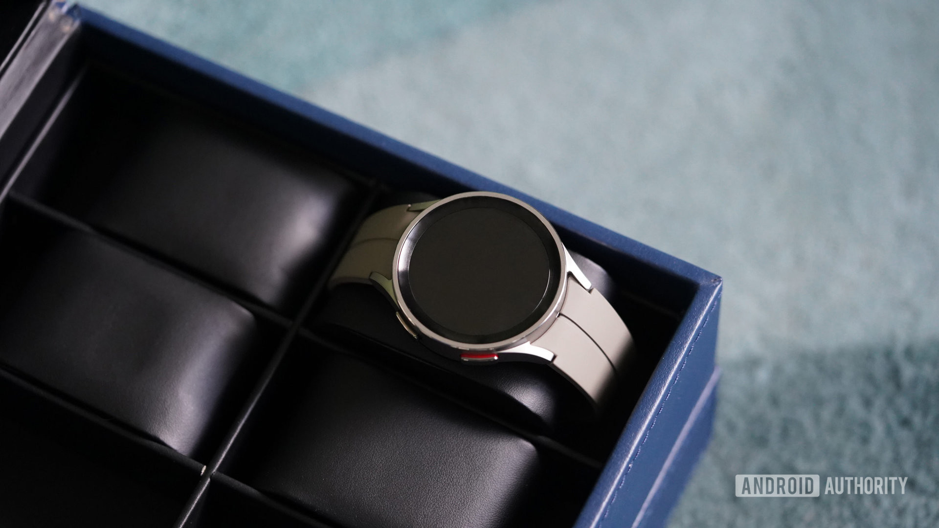 A watch box stores a Galaxy Watch 5 Pro.