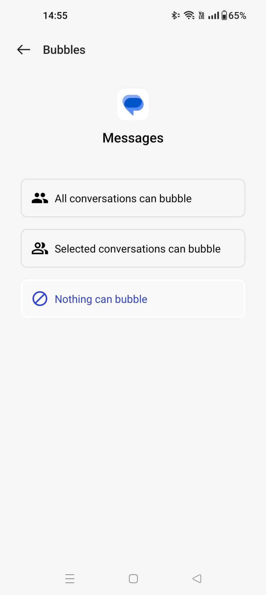 Google Messages Bubbles Settings
