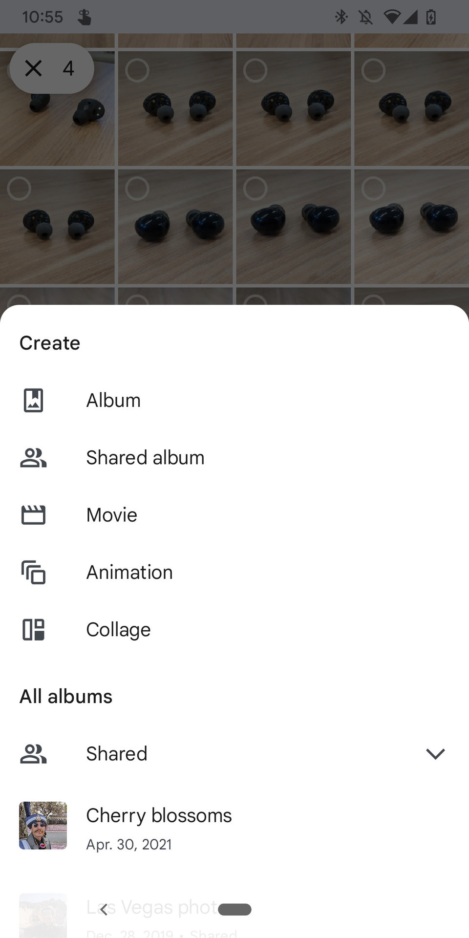 A screenshot of the Google Photos app showing the "Add to" menu.