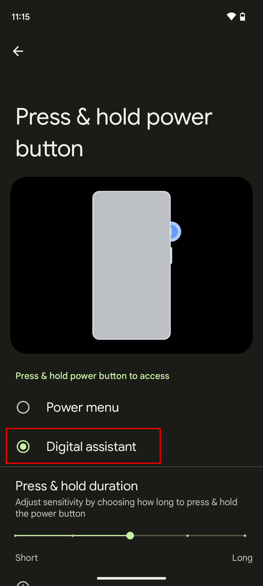 How to change what pressing and holding the Power button does on a Pixel 7 4