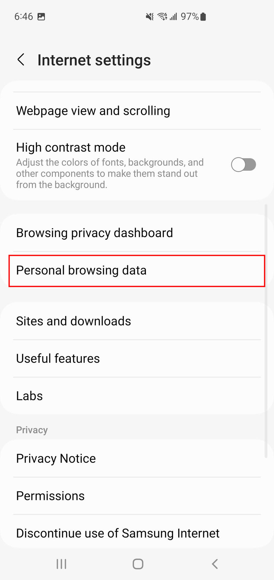 How to delete browsing history cookies and cache in the Samsung Internet app 3