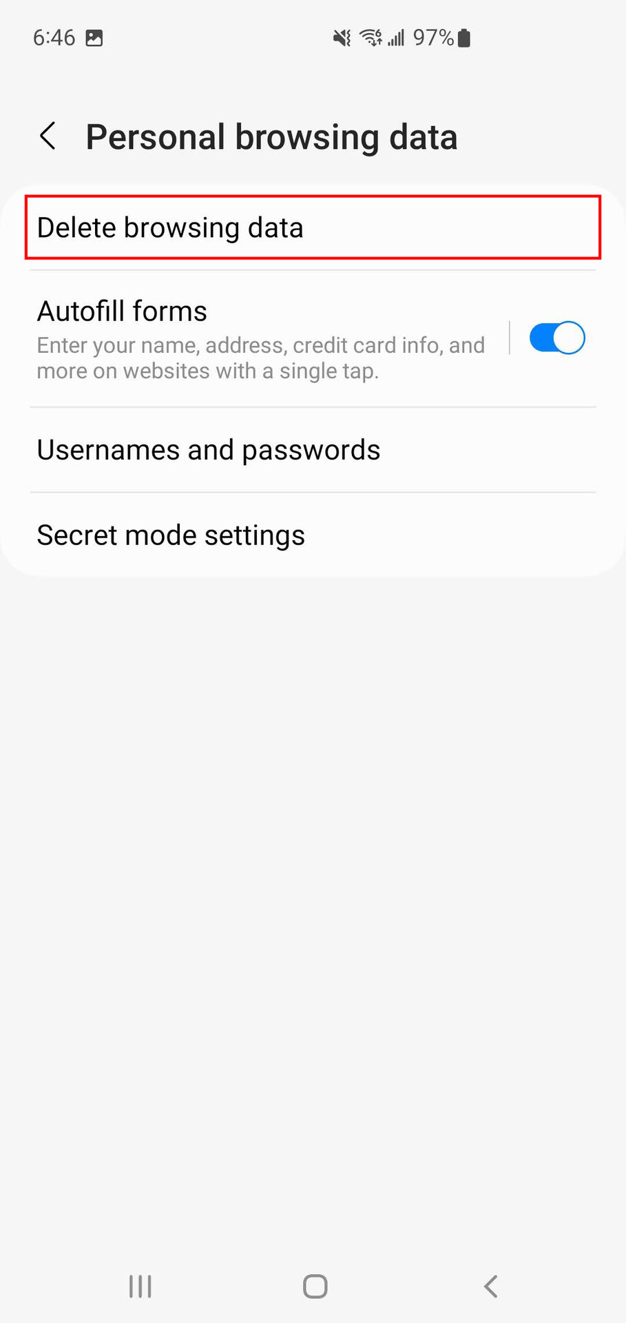 How to delete browsing history cookies and cache in the Samsung Internet app 4