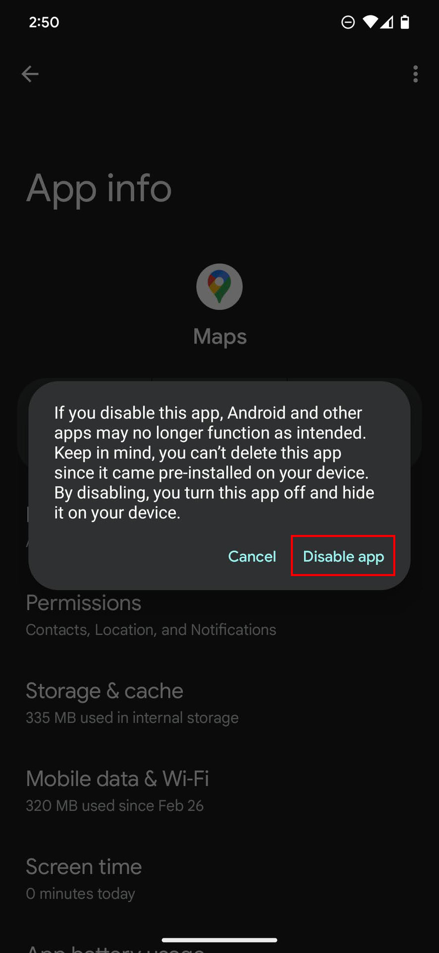 How to disable Google Maps on Android 4