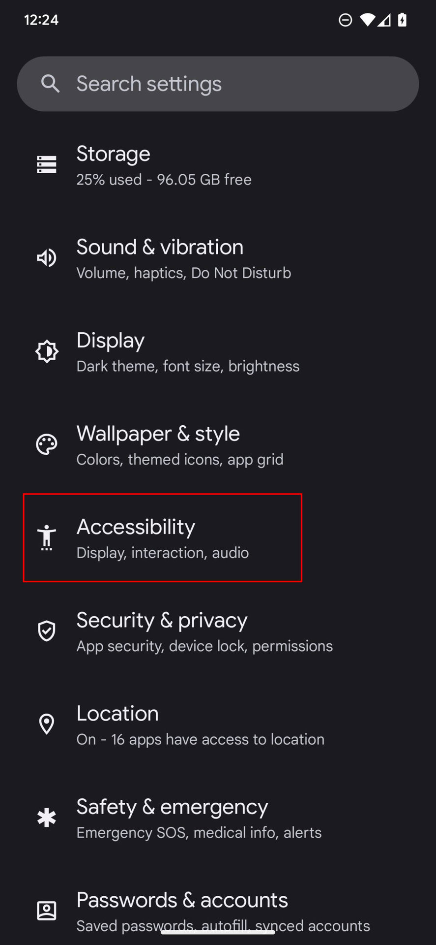 How to edit Accessibility settings on Google Pixel 6a 1