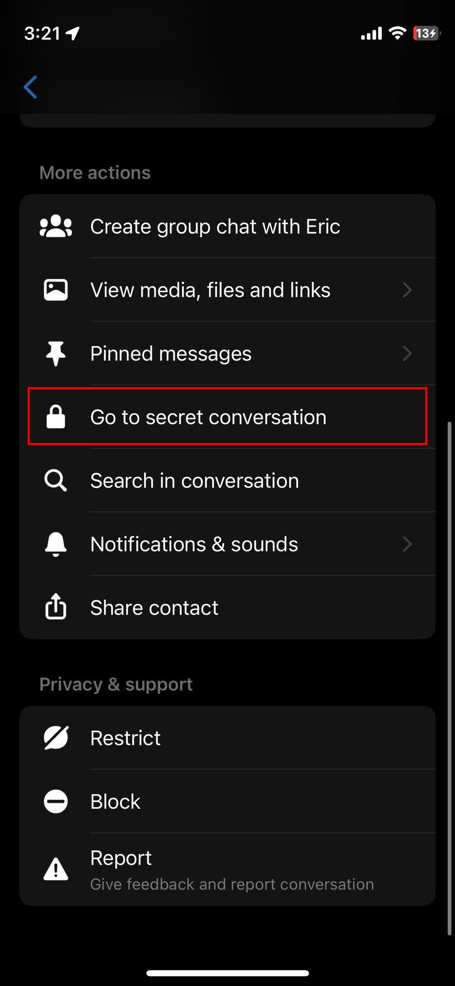 How to enter a secret conversation on Messenger for iPhone (2)