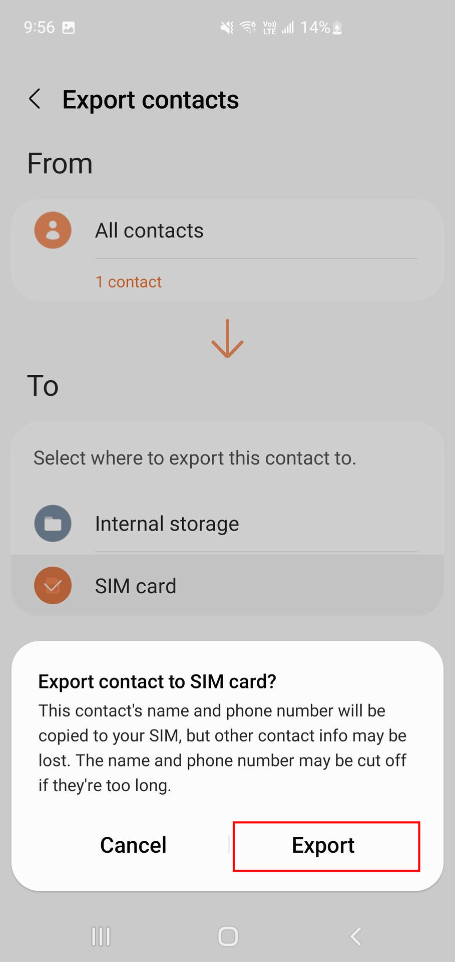 How to export contacts to your SIM card on a Samsung phone 8