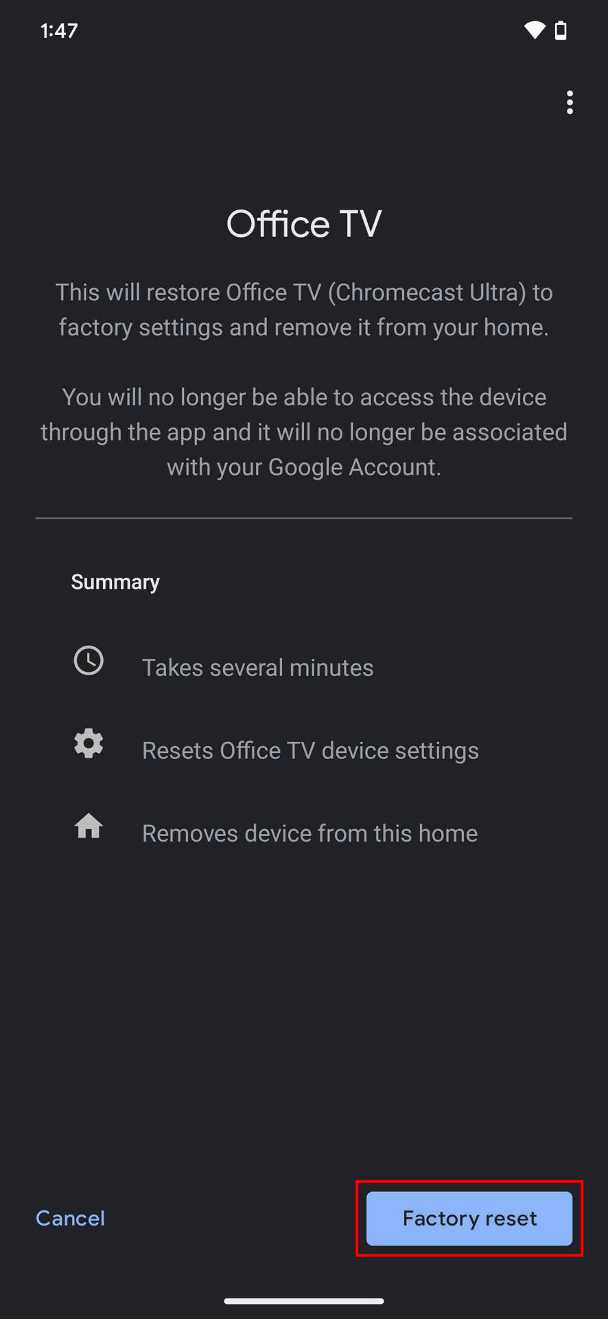 How to perform a factory reset on a Chromecast 5