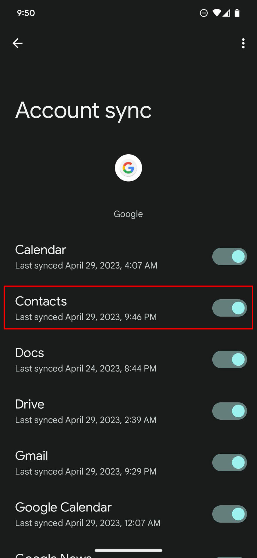 How to set up Contacts syncing to Google on Android 4