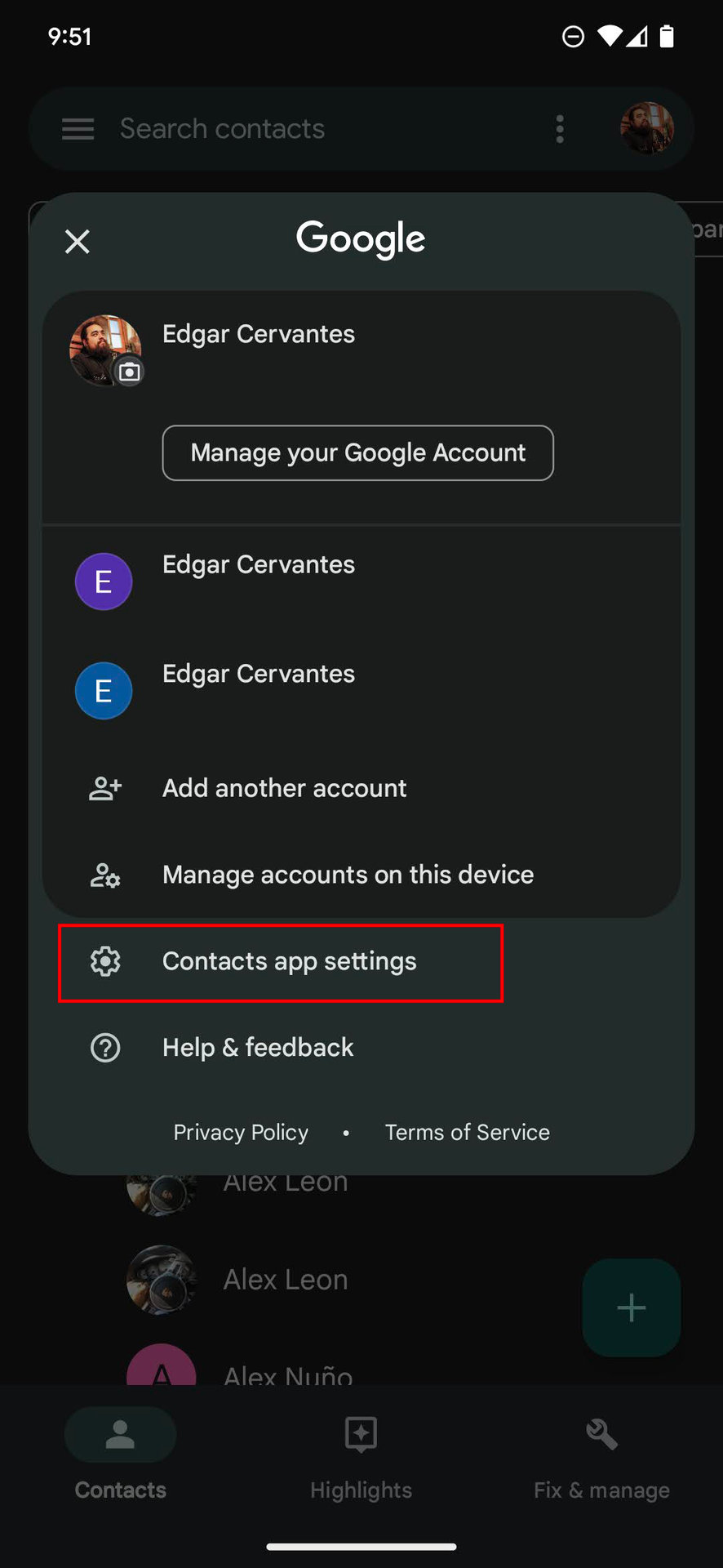 How to set up Contacts syncing to Google on Android 6