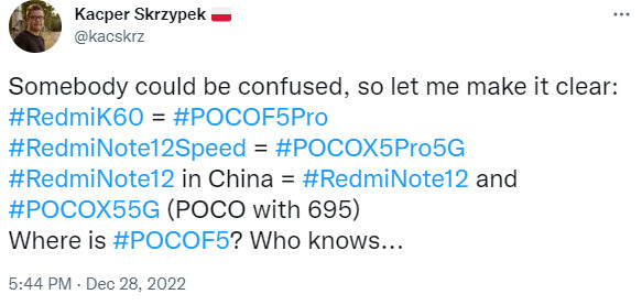 Tweet Kacper Skrzypek Poco F5 Pro
