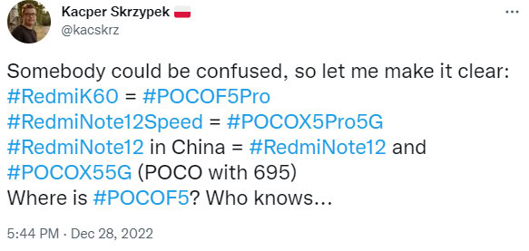 Kacper Skrzypek POCO F5 Pro tweet