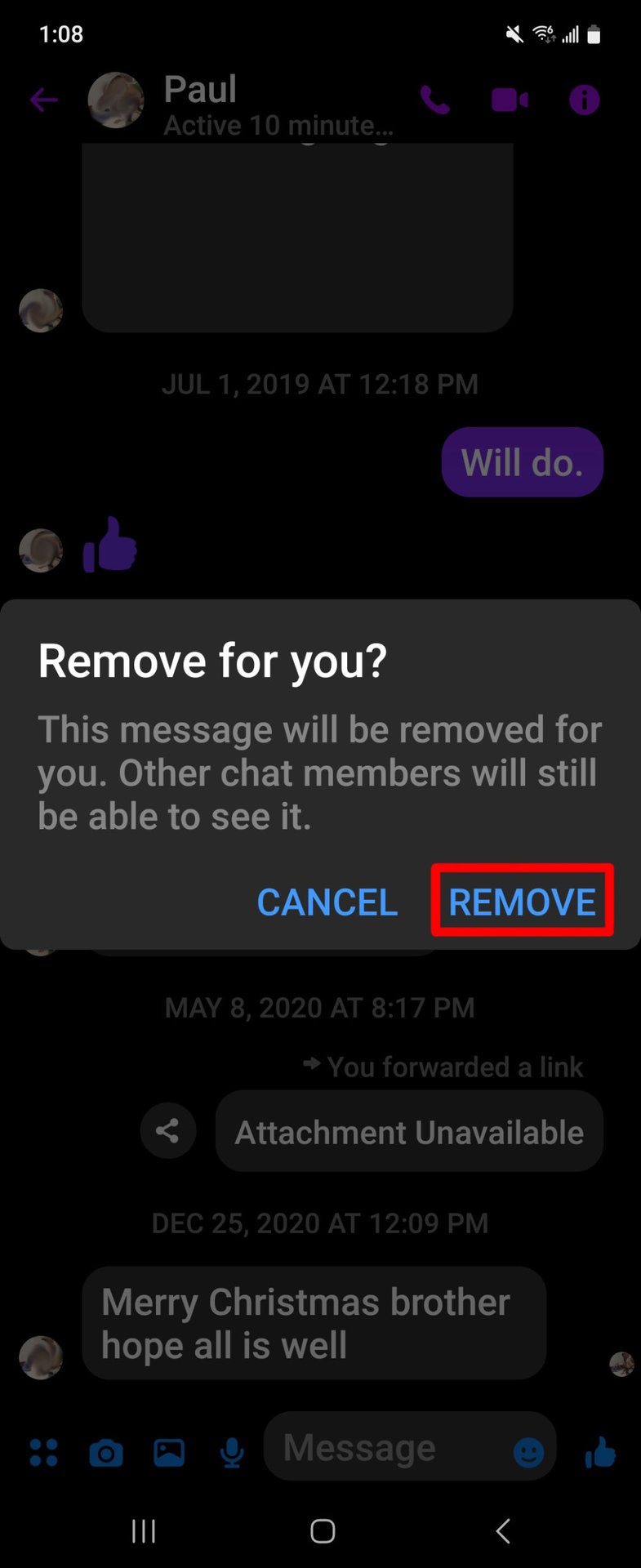 Messenger Delete Message Confirm Removal