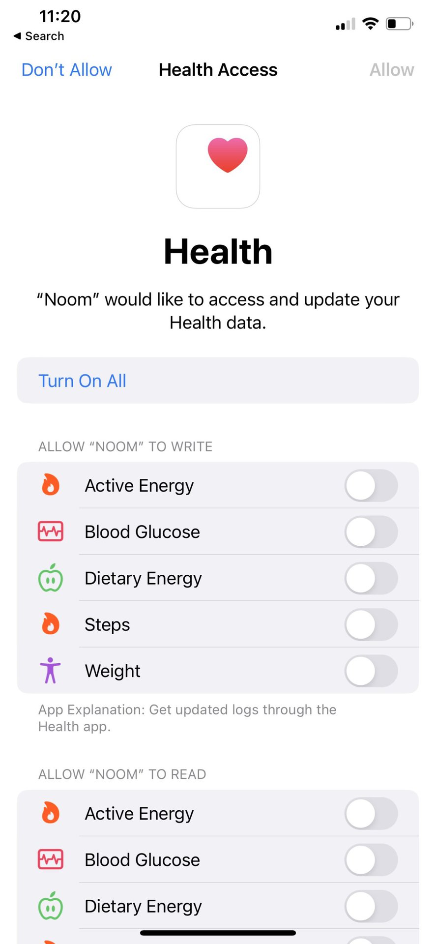 Noom Apple Health Turn On All