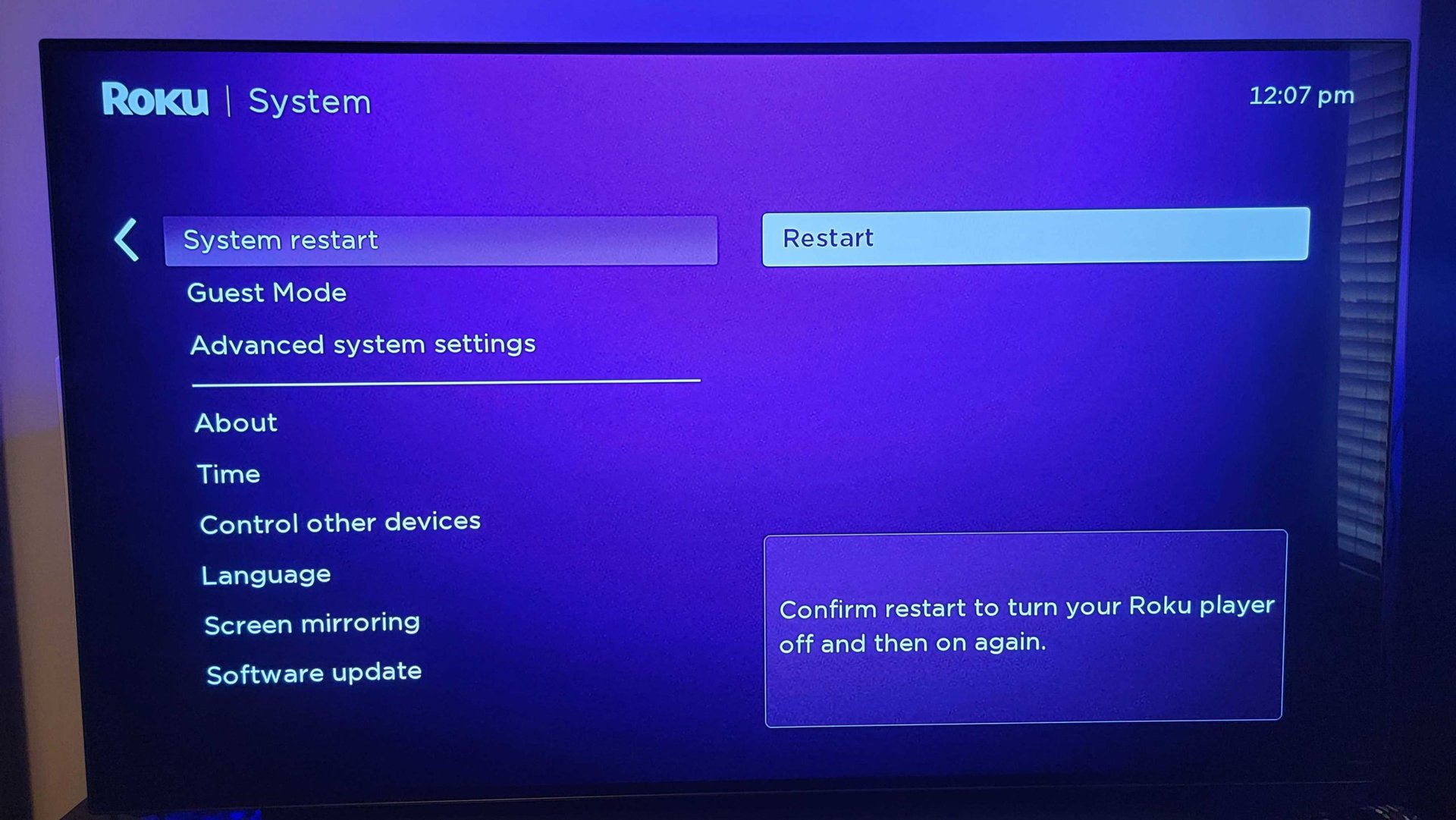 Roku system restart