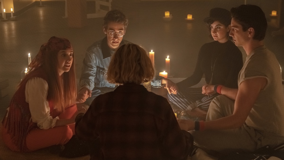 Teens sit in a summoning circle in School Spirits - exclusive Paramount Plus shows