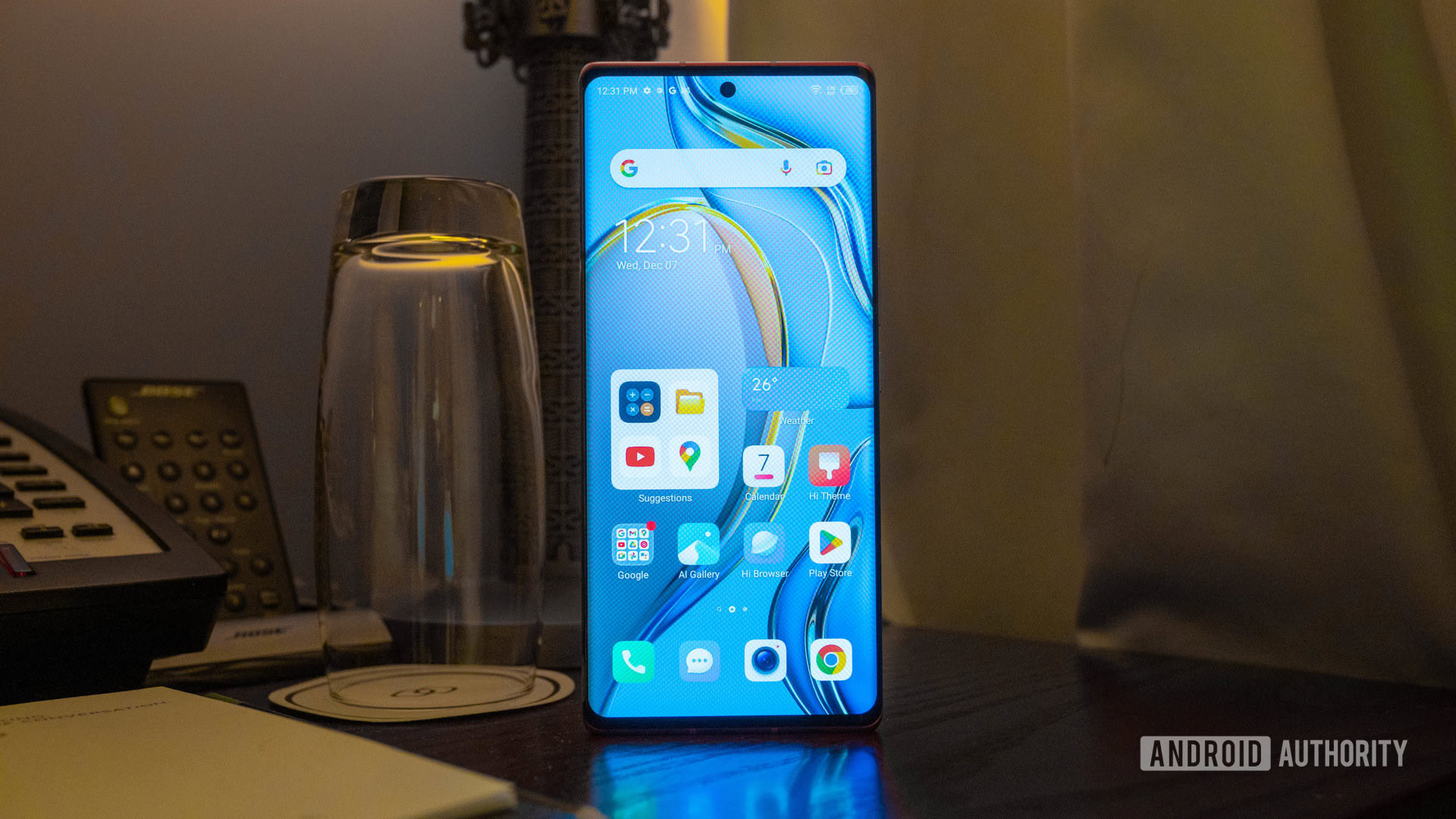 Tecno Phantom X2 Pro 5G home screen standing on table