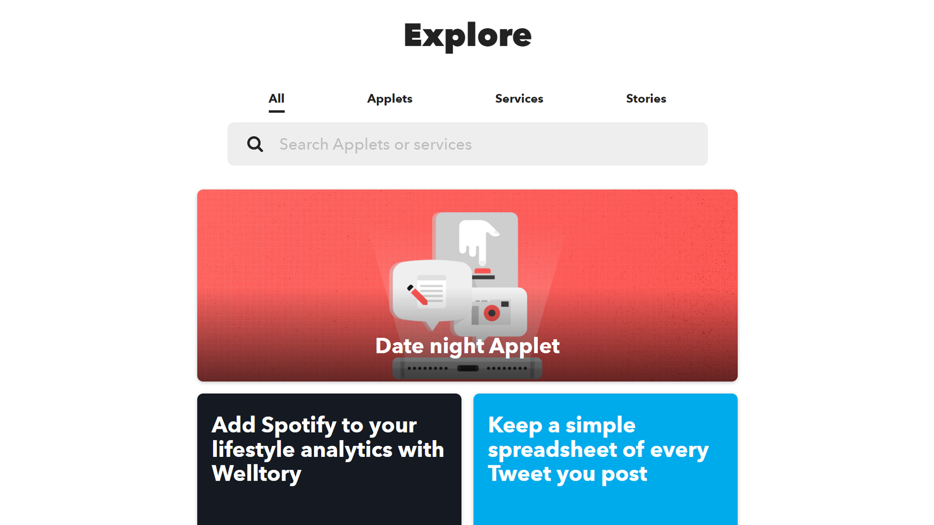The IFTTT Explore webpage