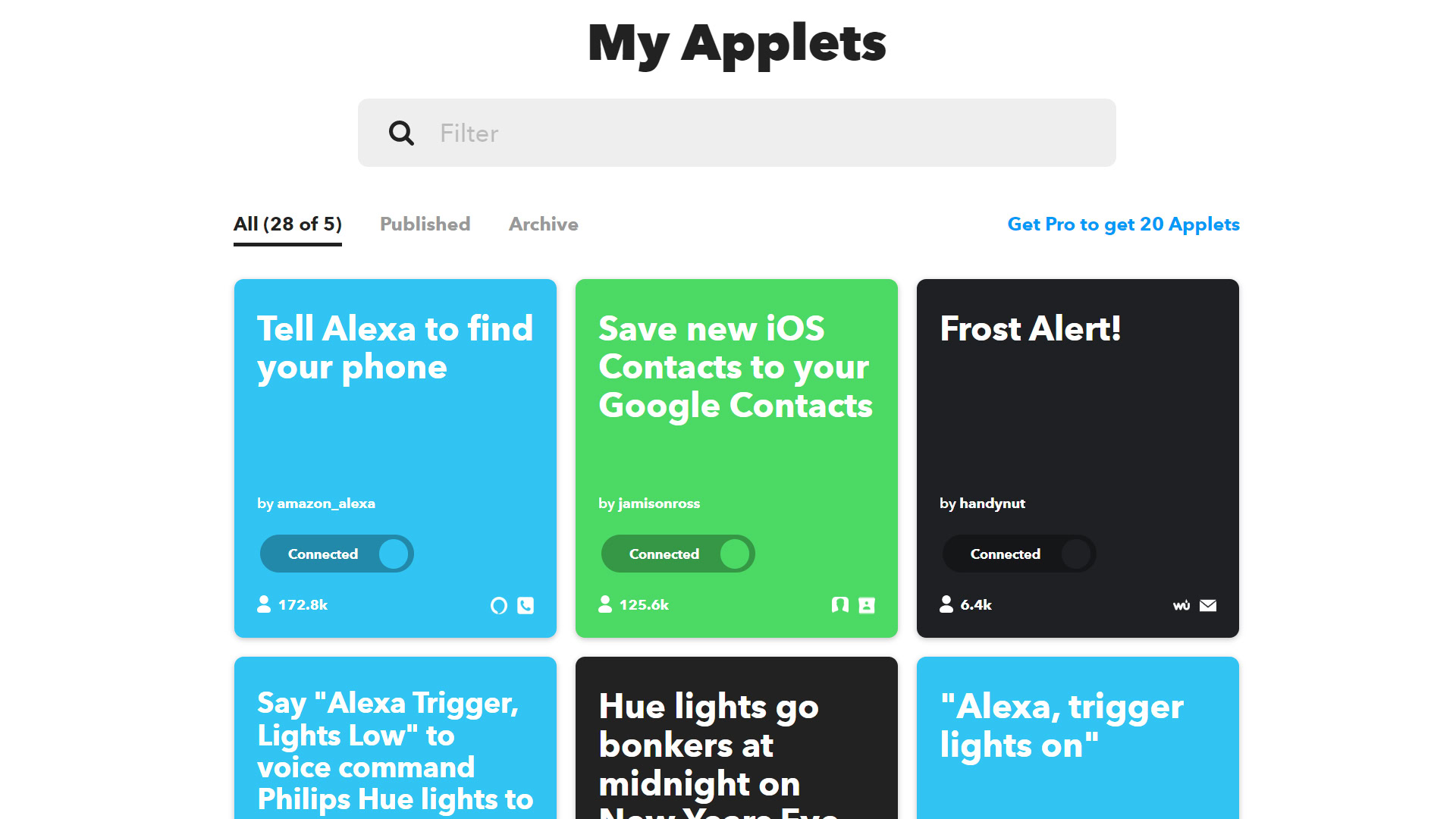 The IFTTT My Applets page