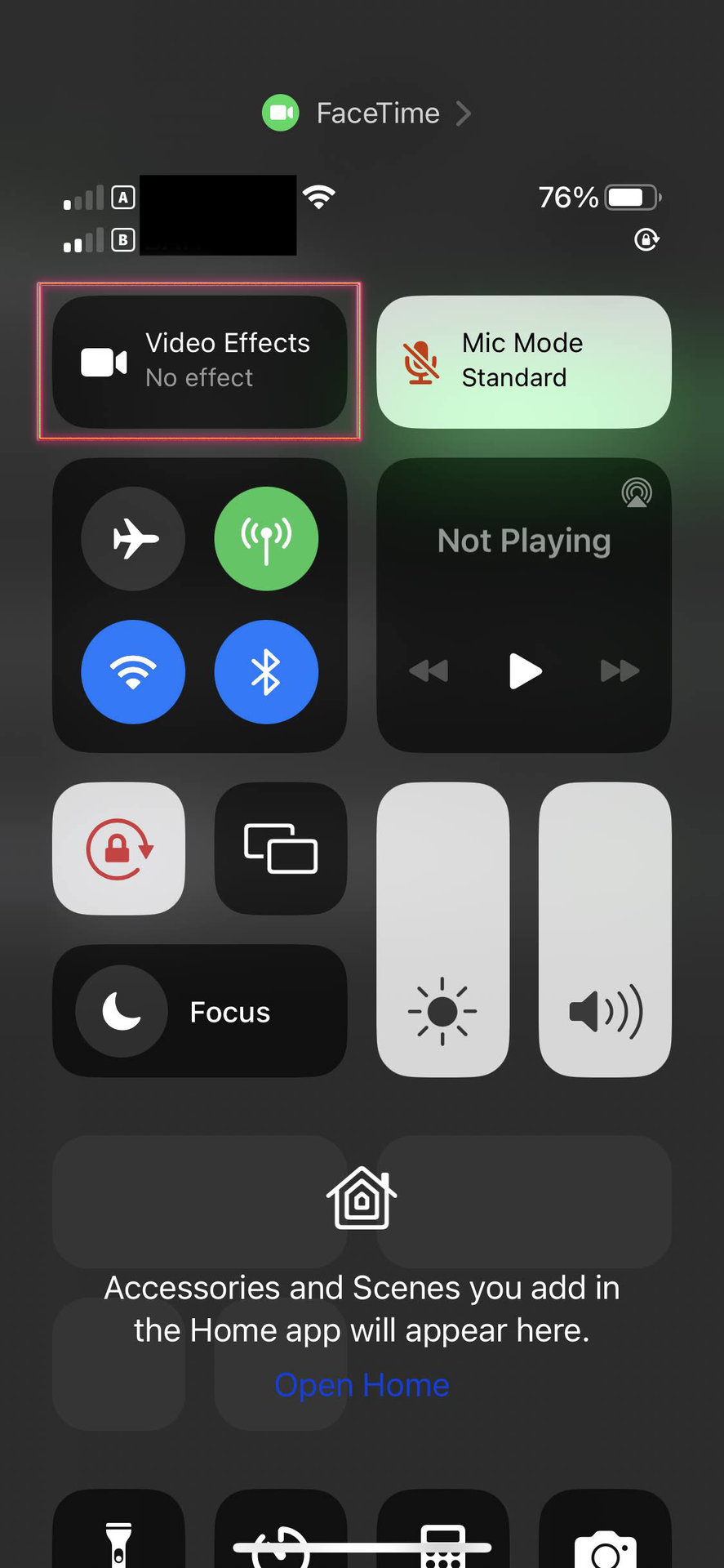 Turn on Facetime portrait mode from the Control Center 2