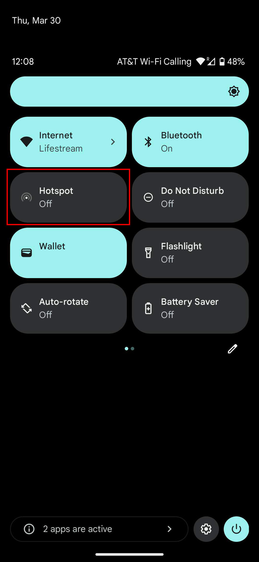 Turn on the mobile hotspot using the Android Quick Settings 2