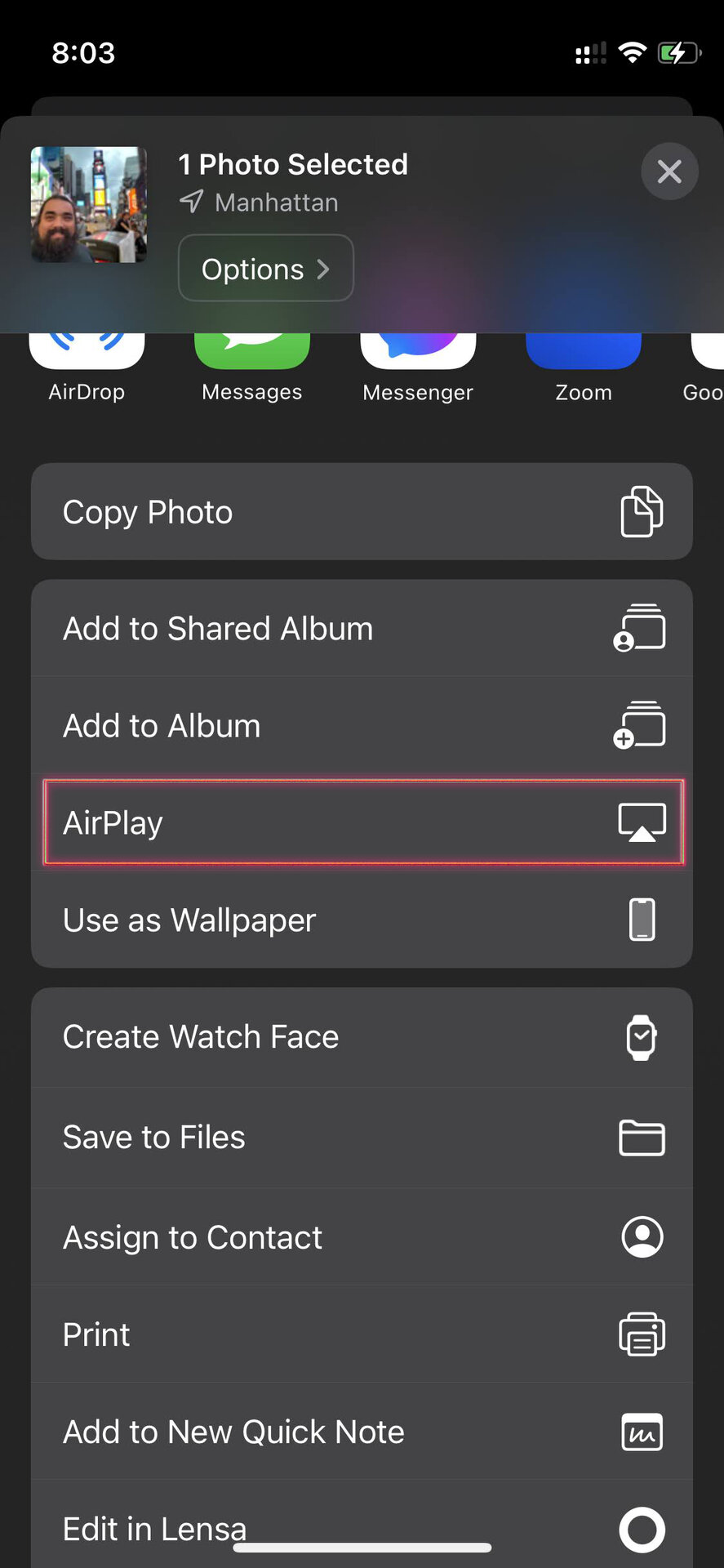 Using AirPlay Samsung TV in Photos app 2
