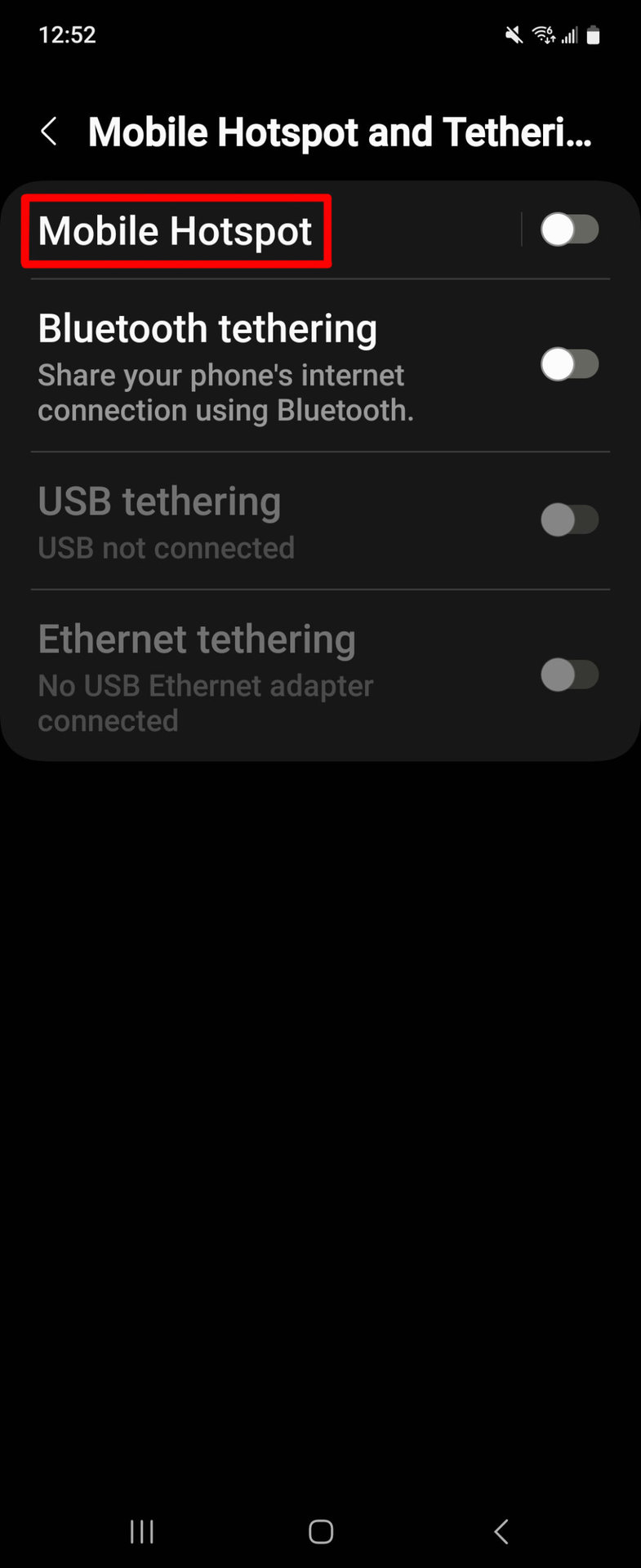 Mobile Hotspot Menu