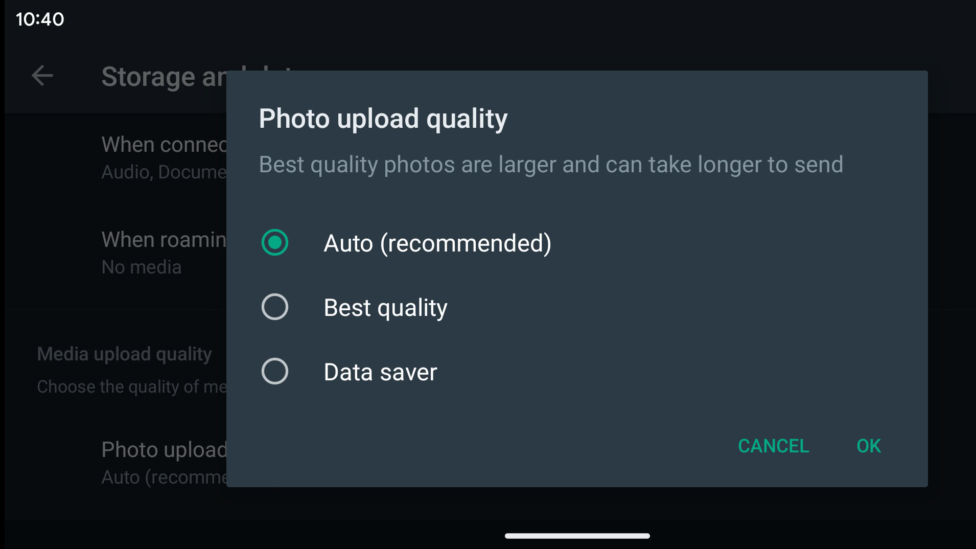 WhatsApp photo upload quality