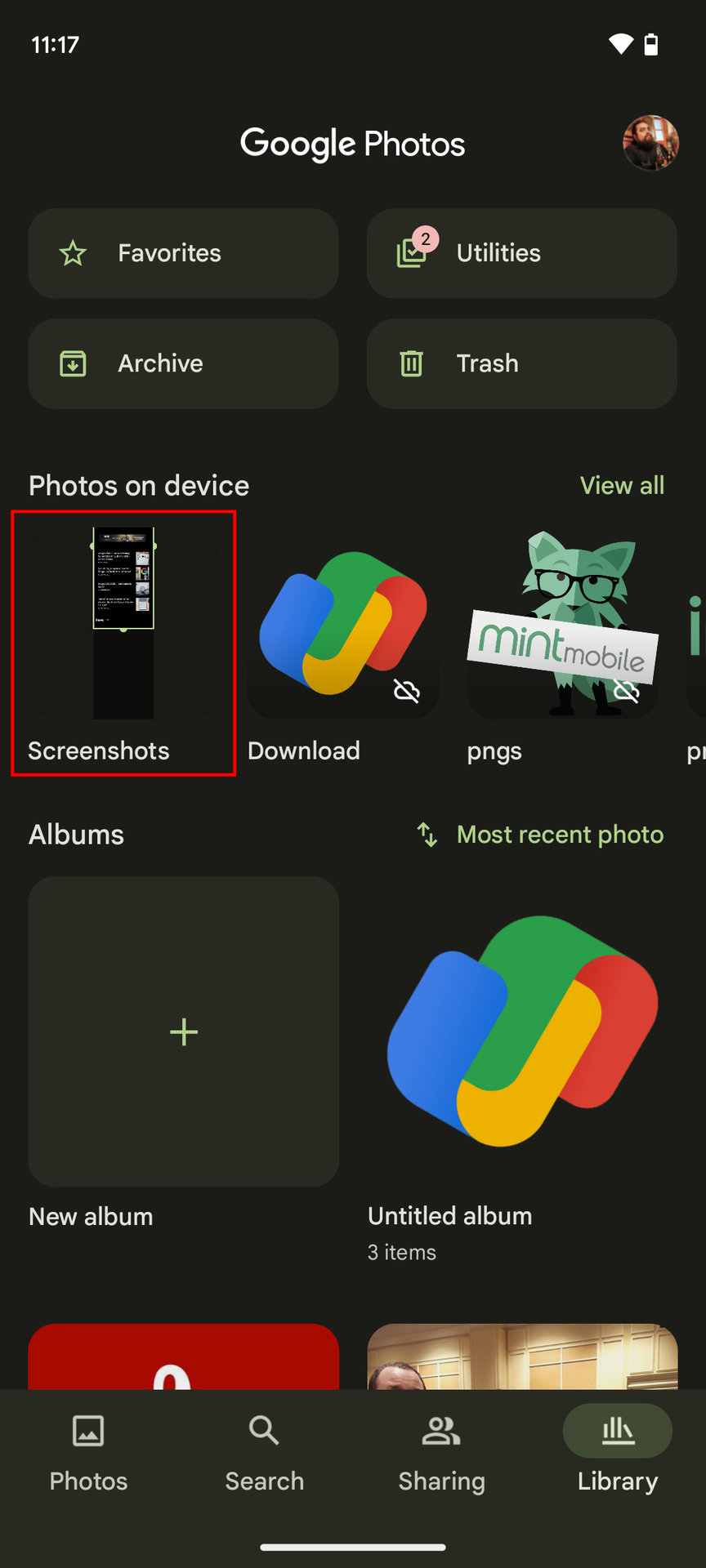 Where to find screenshots on Google Photos 2