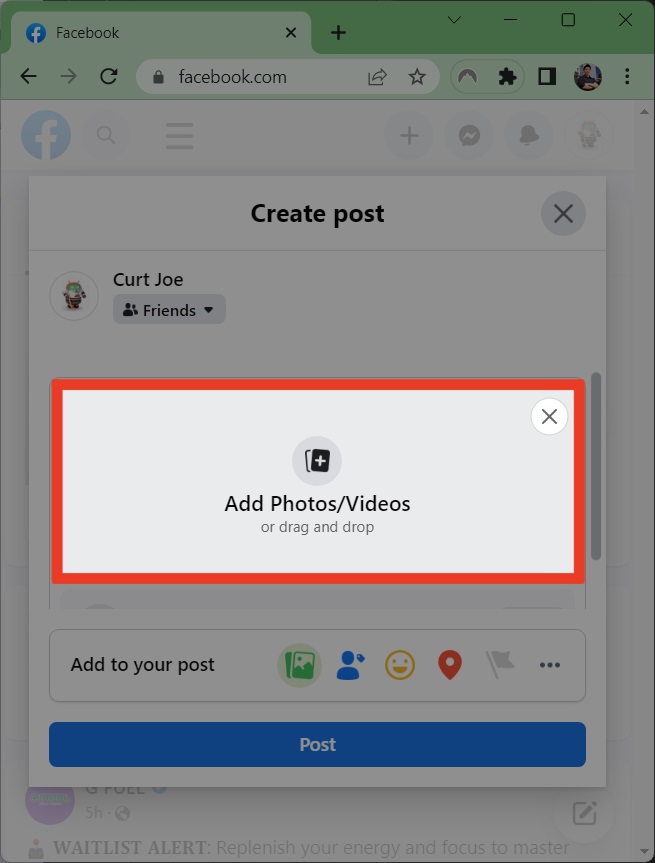 add photos videos facebook desktop
