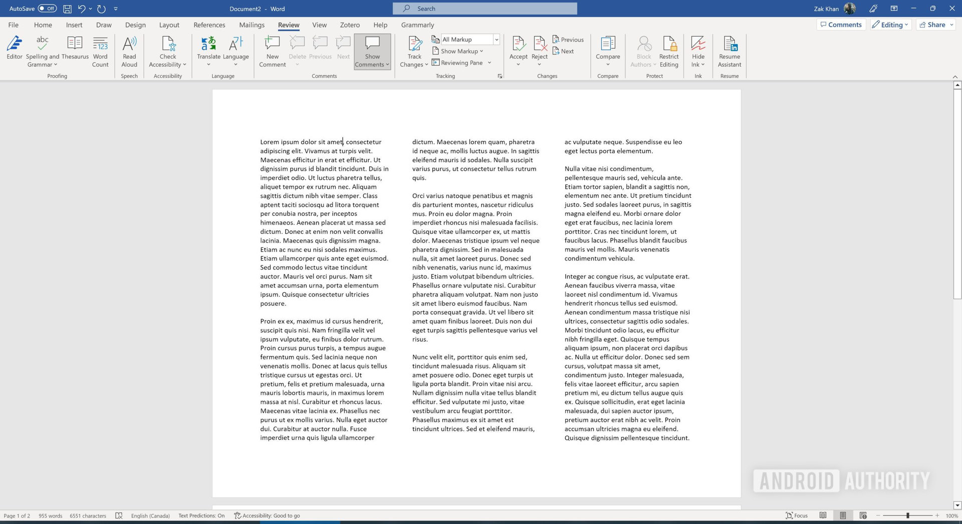 A screenshot of Microsoft Word showing a tri-fold brochure filled with Lorem Ipsum text.