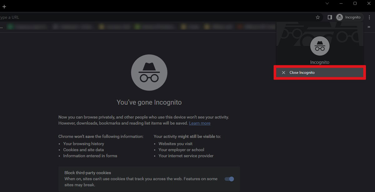 click close incognito google chrome