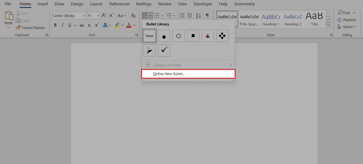 click define new bullet dot dot dot Microsoft Word