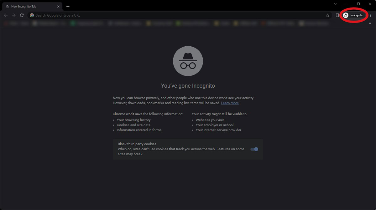 click incognito button google chrome top right