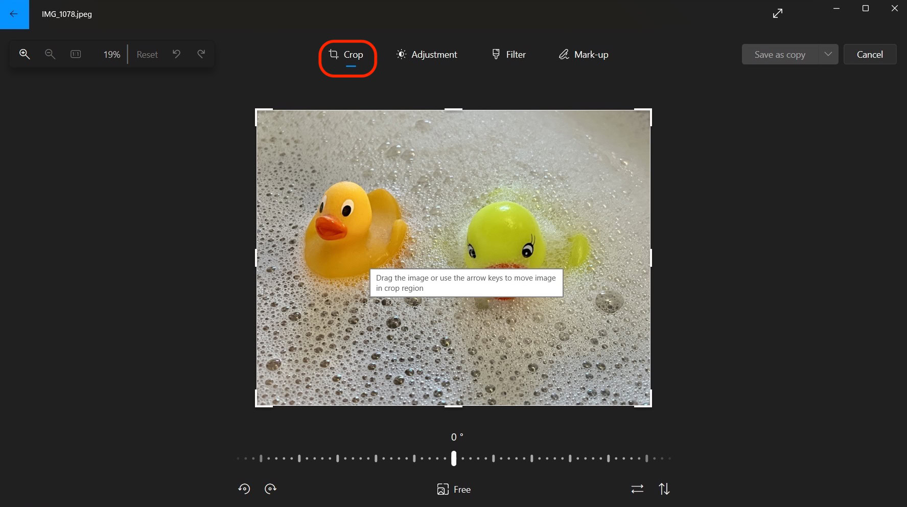 crop image windows 11 button