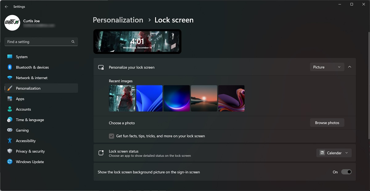 custom picture for lock screen windows