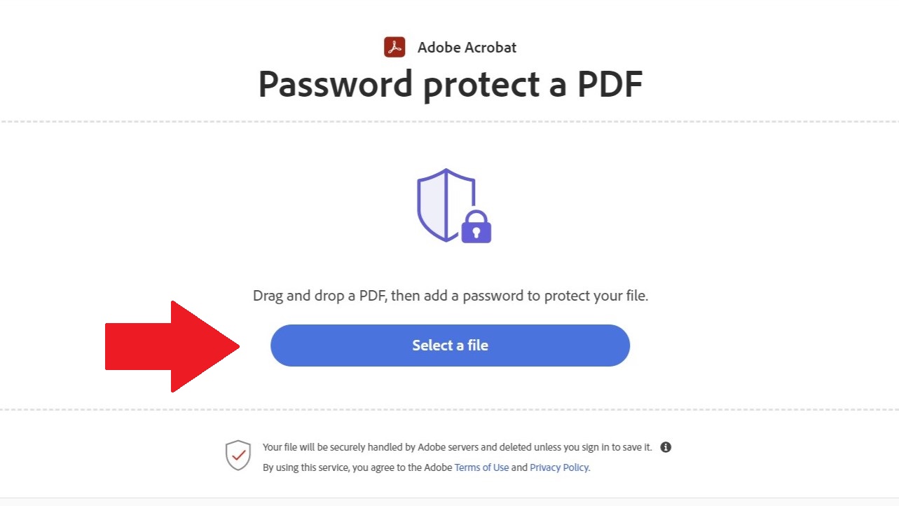 pdf password protect select file option