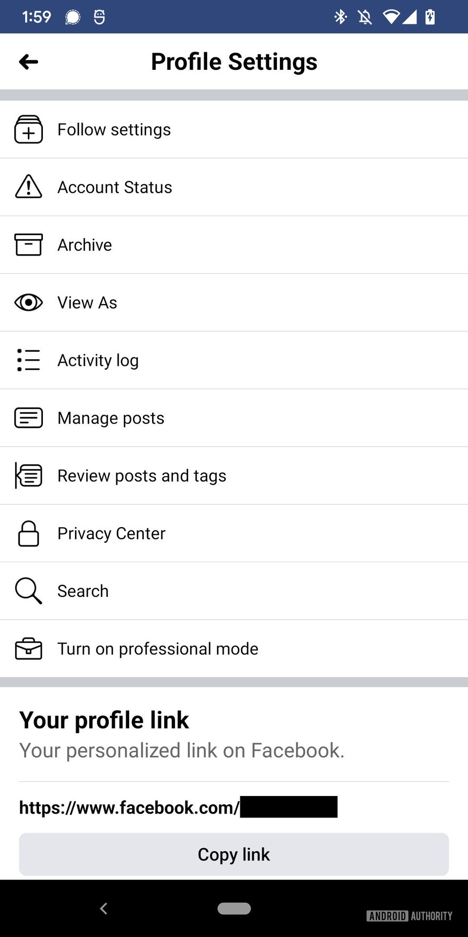 A screenshot of the Facebook mobile app showing the Settings menu.