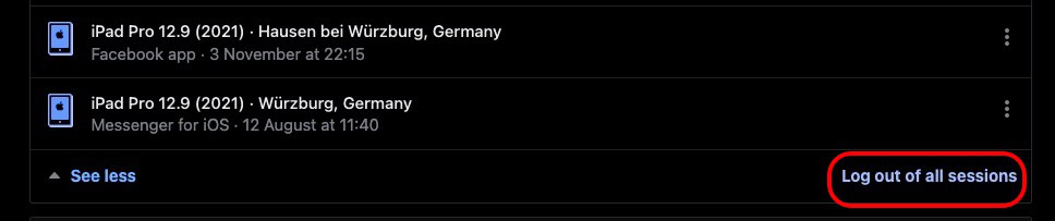 facebook website log out of all sessions