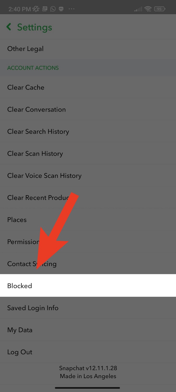 go to Blocked tab within Snapchat settings