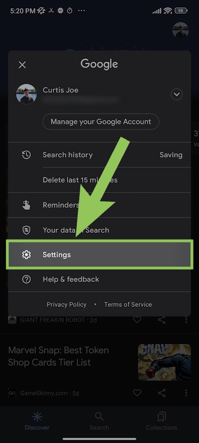 go to settings for safe search