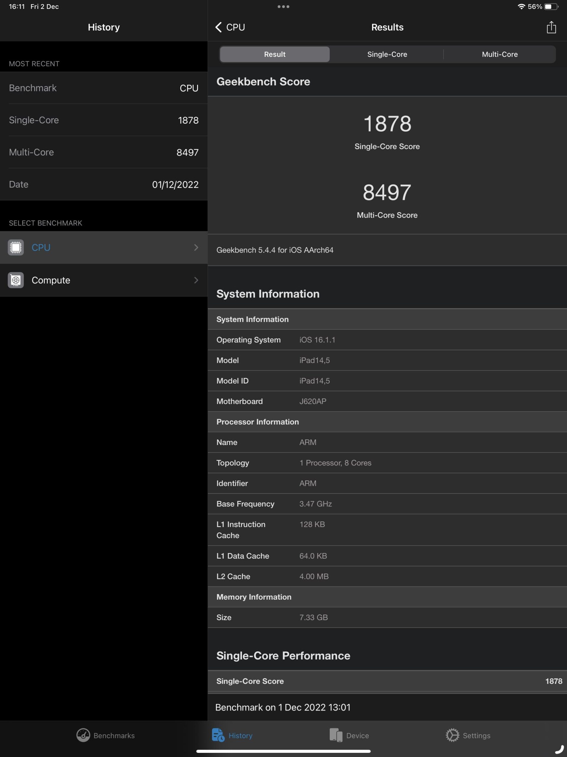 iPad Pro M2 Geekbench 5 results