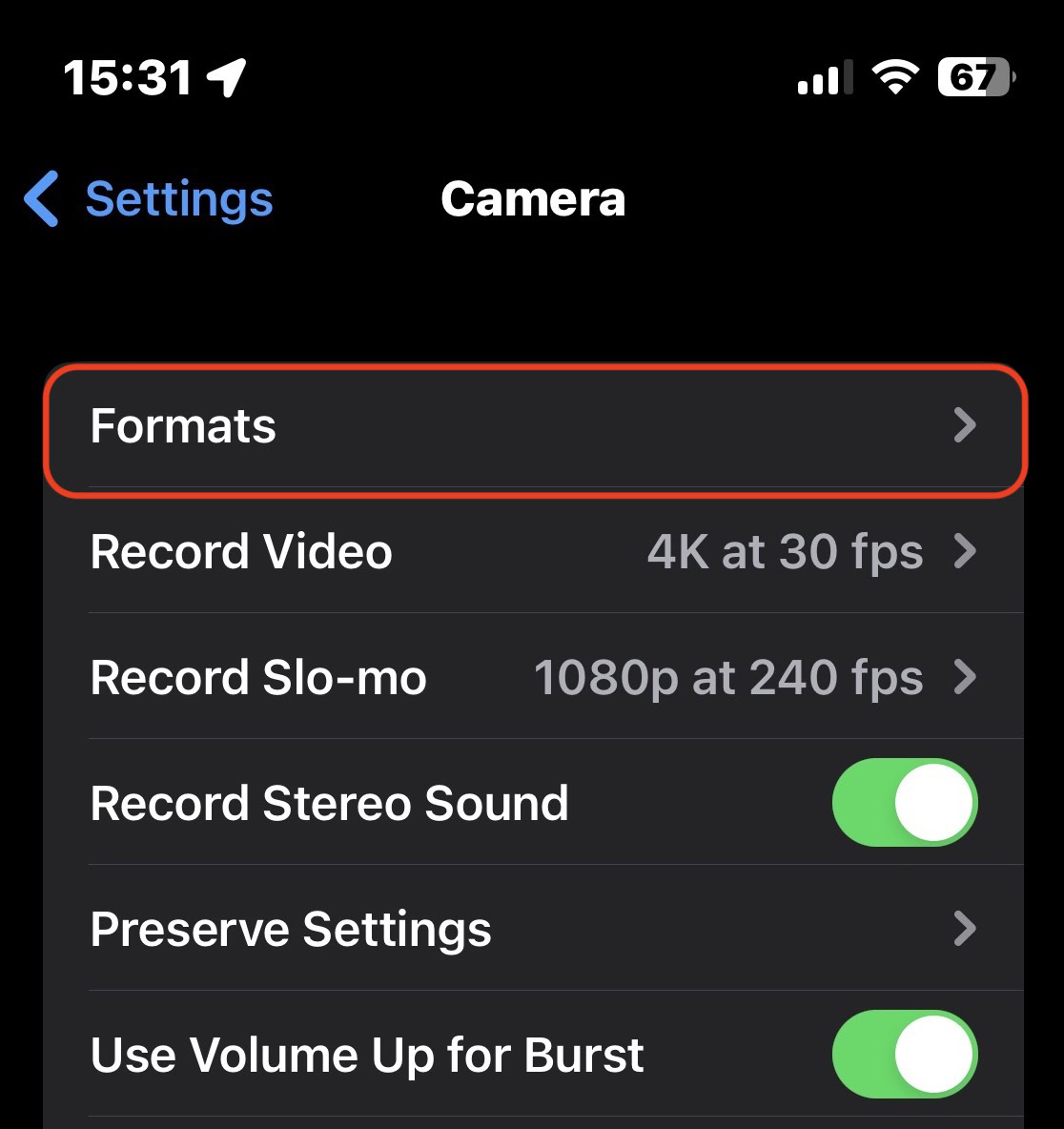 ios camera settings