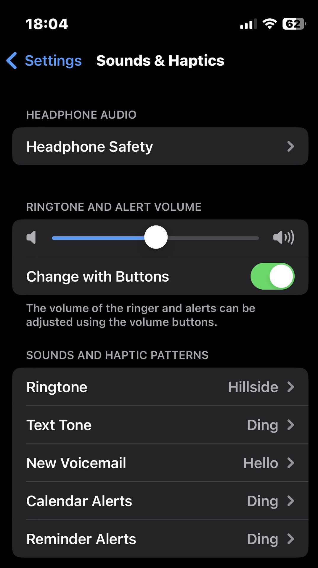 iphone sound and haptics volume change